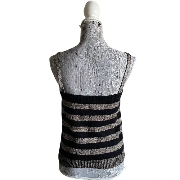 ❌ SOLD ❌ VTG 80s Halston III Striped Metallic Tank Top Black & Gold Size Small - Picture 2 of 8